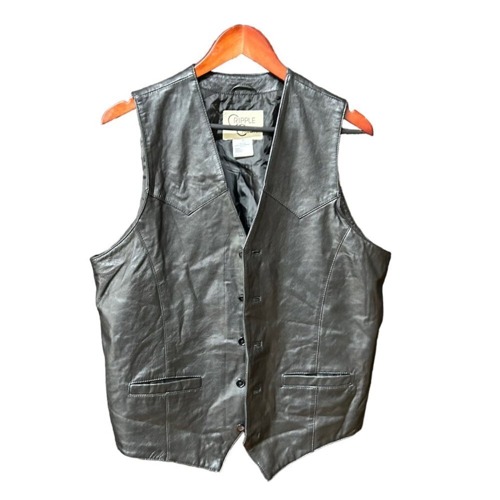 Cripple Creek Men’s Leather Vest Medium Black Button Down Front Pockets